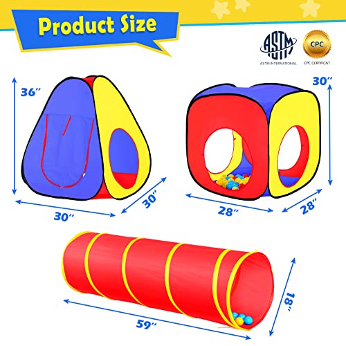 Kids Play Tent With Ball Pit+Crawl Tunnel+Castle Tent, Pop Up Toddlers Playhouse For Boys And Girls Gift, Collapsible Children Play Tent Toy Indoor And Outdoor Games (Colorful Fort) #TOP6