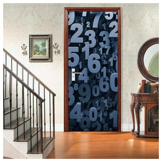 Self Adhesive Door Wrap Sticker - Black Number Pattern 90 X 210 Cm / 35 X 82.67 In - Peel And Stick 3D Effect Door Wrap - Hd Removable Vinyl Wallpaper Living Room Kids Room Bedroom Office Kitchen Door