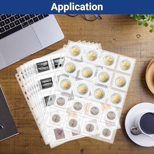 Image of 600 Pockets Acid Free Coin Sleeves, Non Stick and Non Glare, Fit for Coin Flips 2x2 inch, 3 Ring Binder Sleeves Clear Plastic Stamp Collecting Supplies, 30 Pack