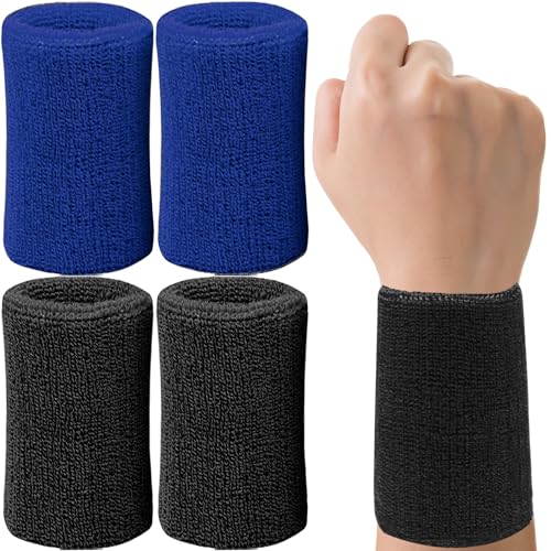 Image of 6 Inch Wrist Sweatbands Tennis Wrist Bands Absorbent Sweat Band for Men and Women Sport Long Wrist Bands, Breathable Cotton Athletic Sweatbands for Basketball, Workout, Running (4 Pack)