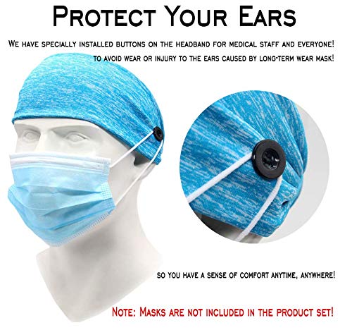 Headbands With Buttons,Headband For Women And Men Yoga Sports Workout Turban Heawrap,Protect Your Ears,10 Pack Set #TOP1