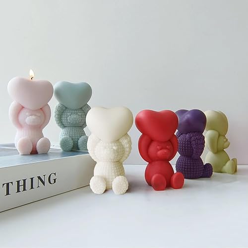 Miniatura 8 de Midnadiy Molde de silicona de oso de rosas, molde de vela de oso 3D, moldes de resina de oso de peluche para jabones hechos a mano, velas