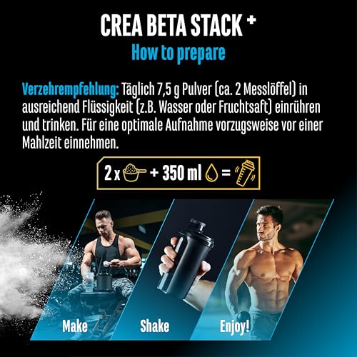 Creatin Beta Alanin Stack - 750g Pulver - Creatin Monohydrat + Beta Alanin + L-Taurin - Hochwertiges Mikronisiertes Kreatin - optimal hochdosiert, vegan