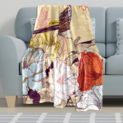 Couverture polaire microfibre chaude et douce fleur d'oiseau pour canapé
