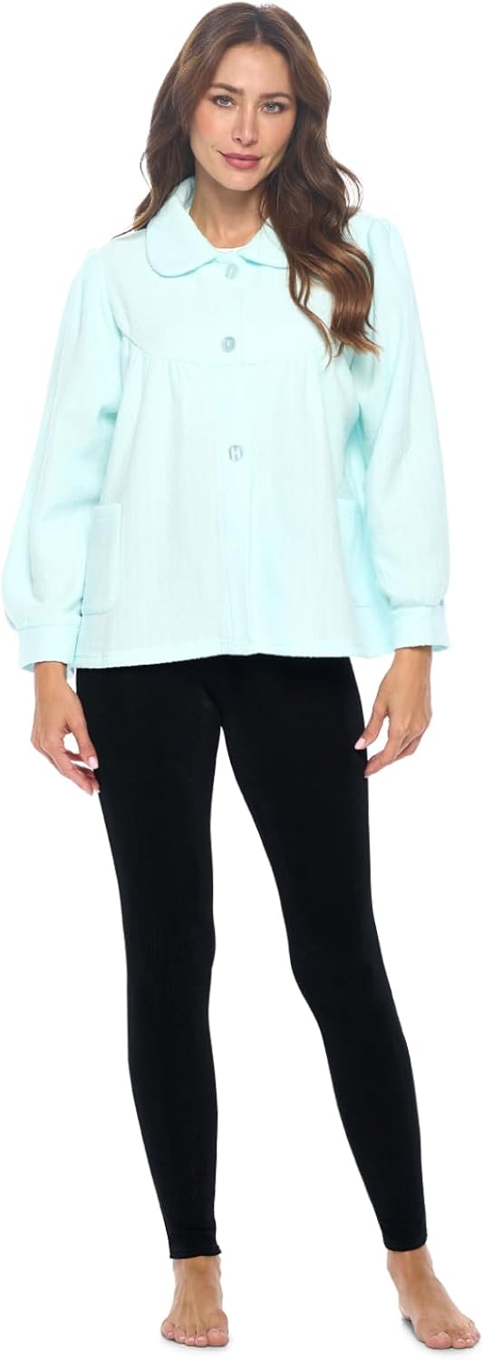 Casual Nights Women's Chenille Bed Jacket, Button Front Long Sleeve Sleep Top with Pockets - Image 5