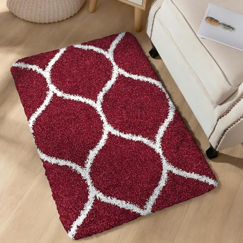 Xenluxe Premium Velvet Runner Carpet for Bedroom, Hallway– Soft, Non-Slip, and Stain-Resistant Design for Contemporary Living Spaces (Red M,2x3 feet, rect)