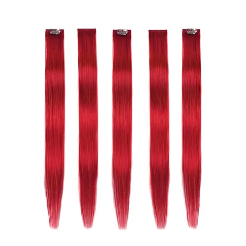 Winsky Extensiones de cabello humano con clip, 100% lacio, extensiones de cabello de color con clip, extensiones de cabello de color con clip, 5
