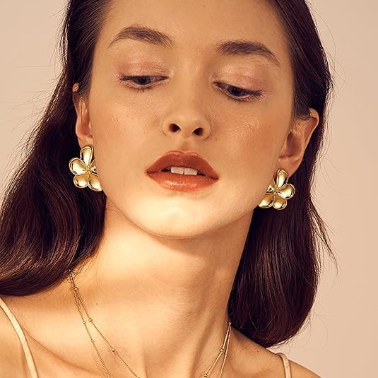 Chunky Gold Flower Earrings for Women Gold Flower Dangle Earrings Chunky Exaggerated Big Statement Petal Ear Stud Jewelry - Image 5