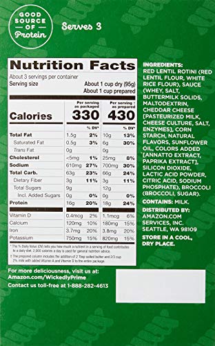 Wickedly Prime Lentil Pasta Meal, Broccoli Cheddar, Gluten Free, 10.1-ounces (Pack of 4)