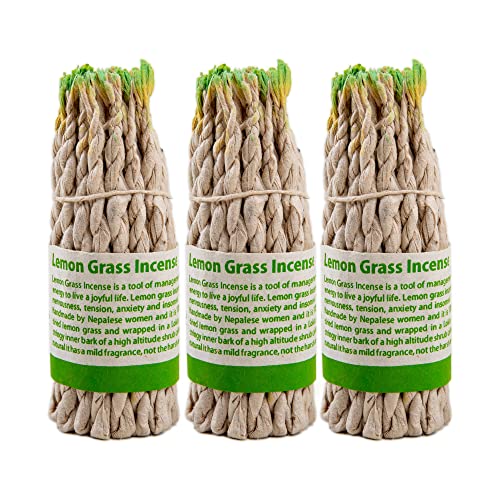 Tibetan Organic Handmade Rope Incense - Made In Nepal - Lemon Grass - 3 Bundles (135 Pcs) #TOP2