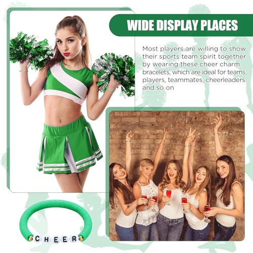 Image of Landical 24 Pcs Cheerleader Gifts Stackable Clay Bead Cheer Bracelets Friendship Bracelets Senior Night Cheer Gifts for Girls(Green)