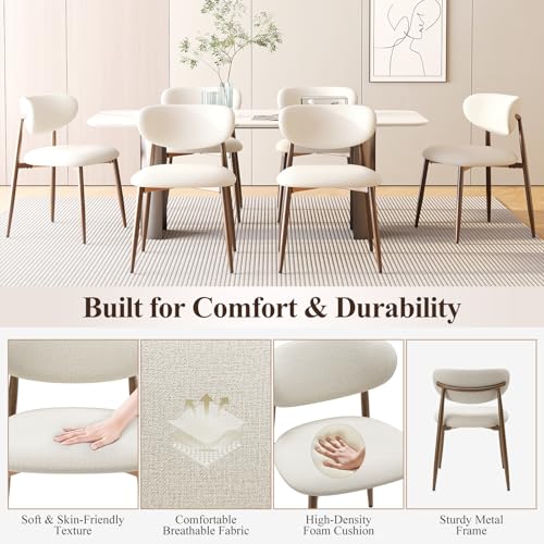 Image of MALOL Dining Chairs Set of 2, Upholstered Dining Room Chairs with Metal Legs and Anti Slip Pads, Curved Back Kitchen Chair for Home and Restaurant Use, Beige