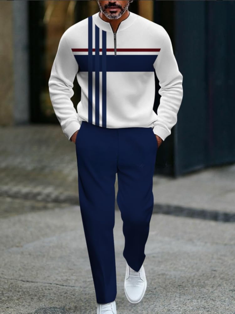 Men's casual sports long sleeved jogging suit two-piece jacket and pants set (CD100-28,M)