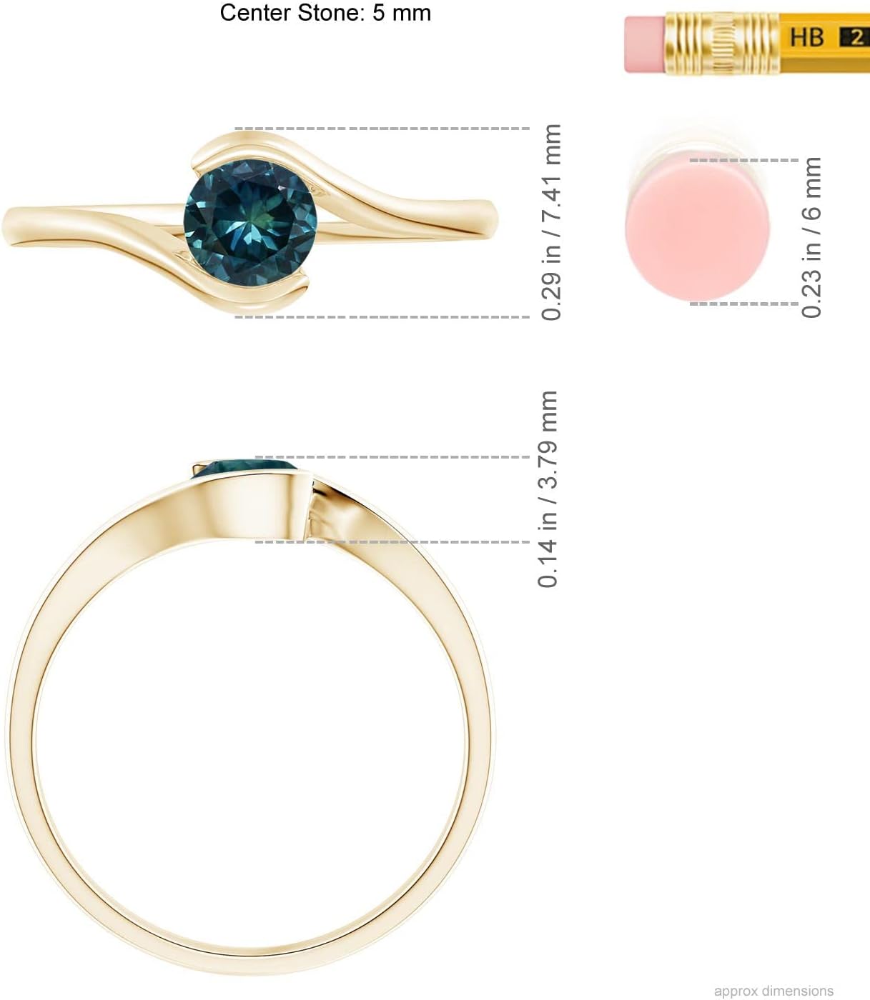 Angara Natural Semi Bezel-Set Solitaire Round Teal Montana Sapphire Bypass Ring in Silver / 14K Solid Gold/Platinum | Birthday, Engagement, Anniversary, Wedding Jewelry Gift for Women