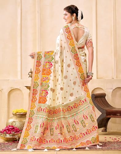 Image of SIRIL Women's Banarasi Silk Jacquard Zari Work Saree With Unstitched Blouse Piece