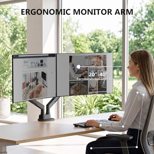 Image of WALI Adjustable Dual Monitor Arm for 13-43 inch Screens, 22 lbs per Arm | Ultrawide Monitor Arms for 2 Monitors, Full Motion with Tilt, Swivel, Rotation, C-Clamp /Grommet, VESA 75 /100mm (GSM002XLN)
