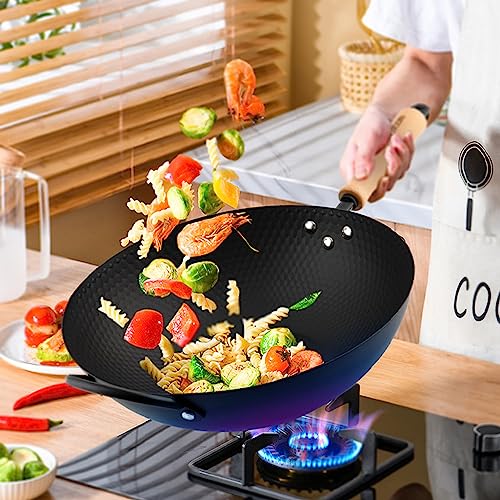 Wok de acero al carbono 32cm con mango de madera miniatura 2