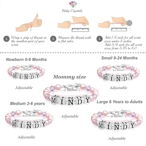 Customized Name Letter Charm Bracelet Alphabet Bead, Pink Pearl, Pink Crystals, Personalized Baby Girl Jewelry, Kids bracelets for Girls, Sterling Silver bracelet baby gift, Baptism, Birthday Gifts3