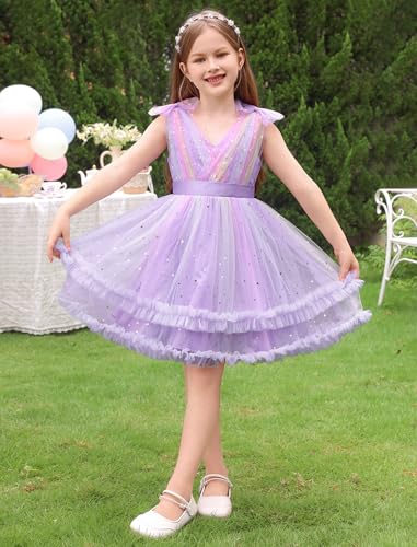 Image of IMEKIS Toddler Kids Girls Sparkle Sequins Tulle Party Dress, Wedding Formal Birthday Tea Party Dresses 2-8T
