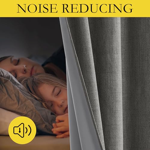 NICETOWN Grizzle Gray Vintage Linen 100% Blackout Curtains for Living Room, Thermal Insulated Curtains 95" Long, Noise Reducing Window Treatment Drapes for Bedroom, 52" Wide Per Panel, Set of 2 - image 5