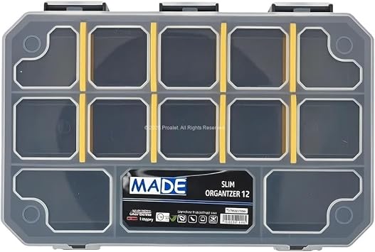 Made Slim Organizer 12 Bölmeli, Şeffaf, Düzenleyici Kutu, Polipropilen Malzeme, Çekmece İçi ve Masaüstü Kullanım İçin, Hafif Taşınabilir, Saklama Kutusu