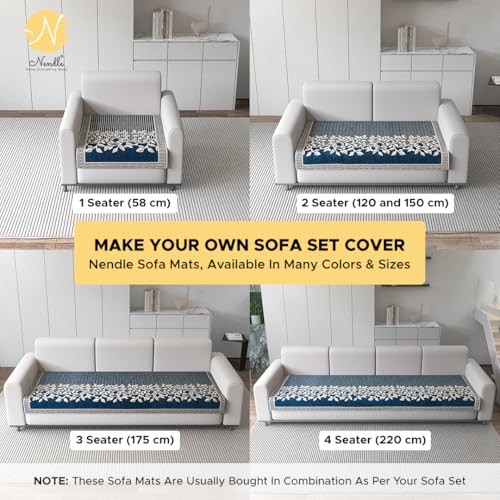 Image of Nendle Premium Chenille Floral Sofa Mat Arms Cover Only - Soft & Durable Protector for L Shape /Standard Sofa Set (58 cm, Blue, 1 Piece)