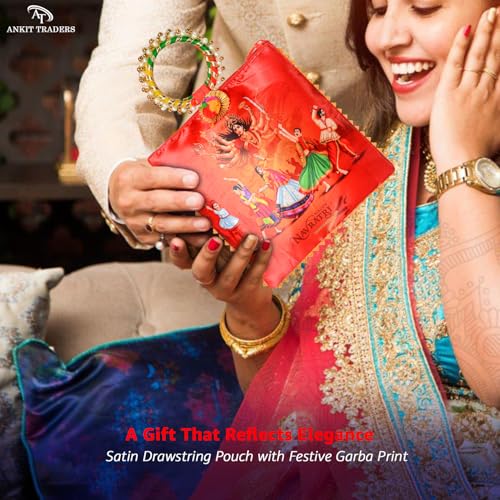 Image of Women Potli Bags Pack of 3 | with Zip & Bangle Handle | Traditional Shagun Return Gifts for Navratri, Bhajan, Kanjak, Garba