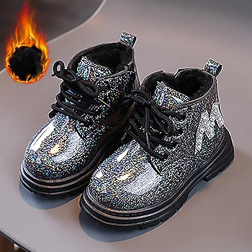 IWIHMIV Girls Ankle Boots Non Slip Dress Booties Comfortable Winter Warm Shoes With Zipper Lace Up Riding Boots3