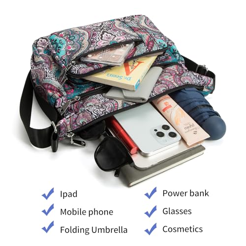 F.FETIVIN Women Floral Shoulder Handbag Roomy Multiple Pockets Bag Ladies Crossbody Lightweight Nylon Travel Purses4