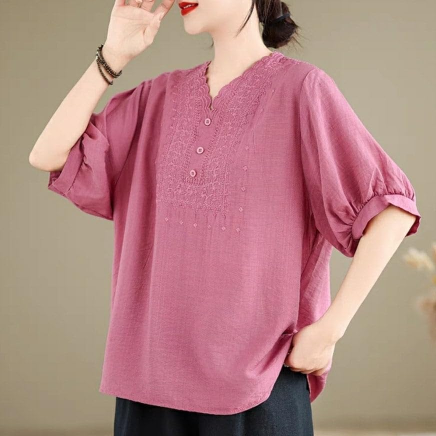 Image of Sidhidata Cotton Blend Embroidered Oversized Loose Fit Stylish Western Short Top for Women's /Girls
