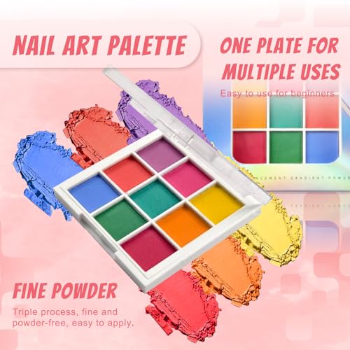 Image of 9 Colors Nail Pigment Powder Palette Set, Pigment Powder for Nails and Nail Art Sponges with Grabbing Pen, Pigmentos para Unas, B