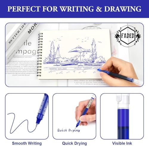 Image of Faded 6pcs 0.5mm Needle Tip Liquid Ink Rollerball Pens | Quick-Drying Smooth Writing Pens for School, Office, Journaling & Everyday Use (blue)