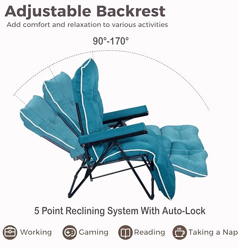 Image of Spacecrafts Premium Steel Recliner Chair for Home Relaxation | Foldable, Space-Saving Easy Chair with Cushion & Arm Rest | 5 Adjustable Positions Zero Gravity Recliner for Elderly & Sleep