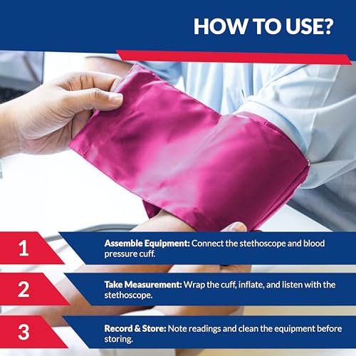 Image of Blood Pressure Monitor and Sprague Stethoscope Kit - 2-Pack, Adult Aneroid Sphygmomanometer with Dual-Head Stethoscope, Adjustable BP Cuff, Carrying Case & Accessories - Pink
