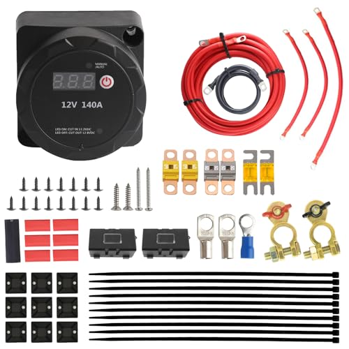 12V/140A BSR Trennrelais, Doppelbatterie-Trennrelais, Vollautomatisches Batterie Trennrelais mit LCD Display, Spannungsempfindliches Relais VSR für Auto, Wohnmobil, SUV, ATV, LKW, Boote