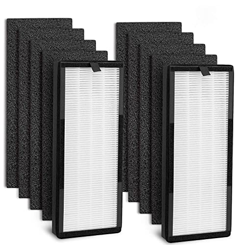 isinlive True HEPA Replacement Filter Compatible with VEVA 8000 Elite Pro Series Air Purifier, 2 HEPA Filters & 8 Premium Activated Carbon Pre Filters (2+ Year Supply) for Complete Tower Air Cleaner Home & Office