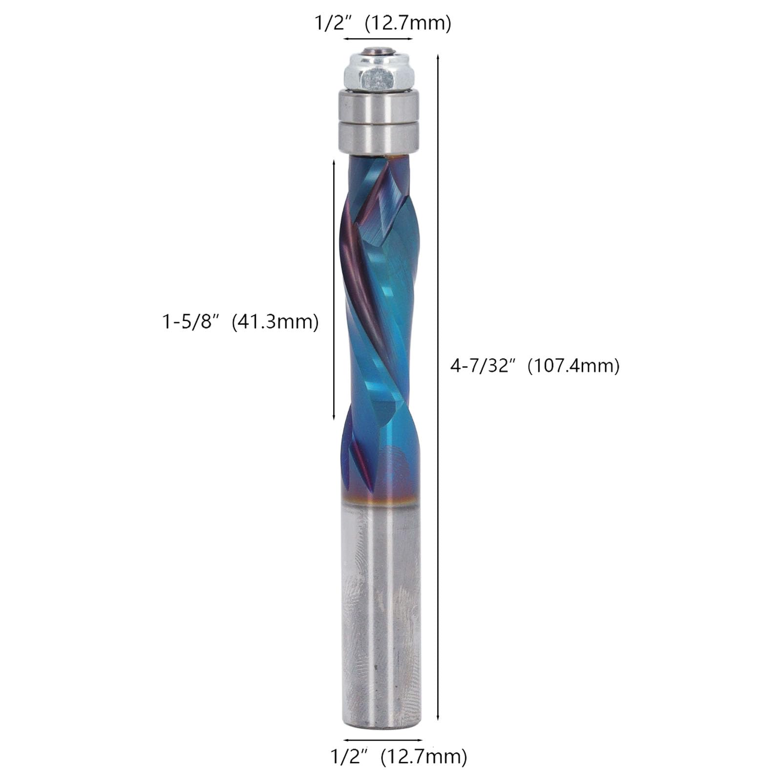 Compression Spiral Flat Trimming Bit Carbide 1/2’ Shank Spiral Flat Drill Bit for Wood Trimming Woodworker Compression Spiral Drill Bit