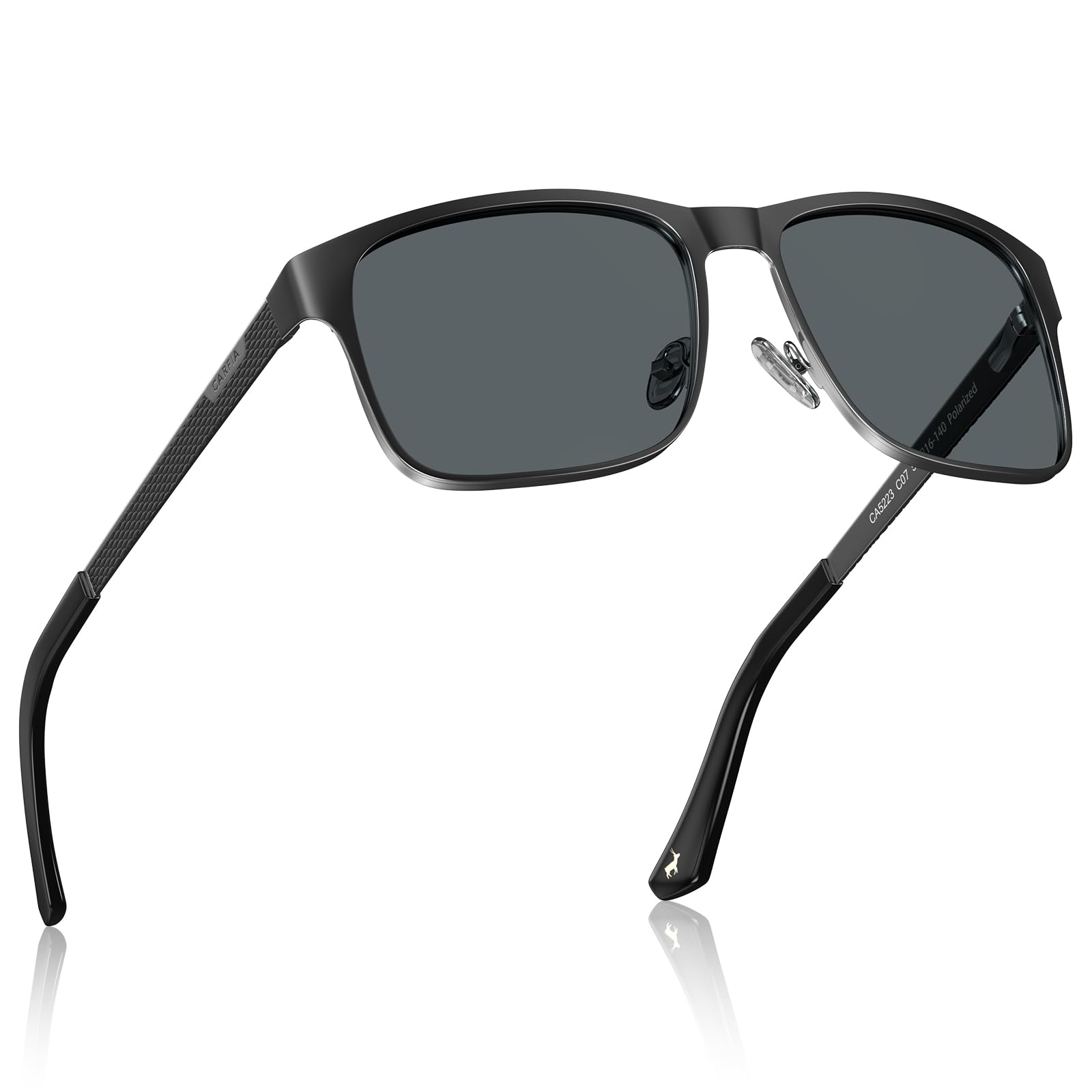 CARFIA Metal Mens Sunglasses Polarized - UV400 Protection Cool Shades with Grid Pattern & Leather Case CA5223