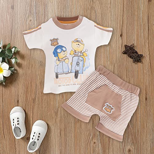 Image of BABY GO Cotton Short Sleeve T-Shirt and Shorts Set for Baby Boys | Printed Top with Half Pants | Infant Summer Clothing Nightsuit