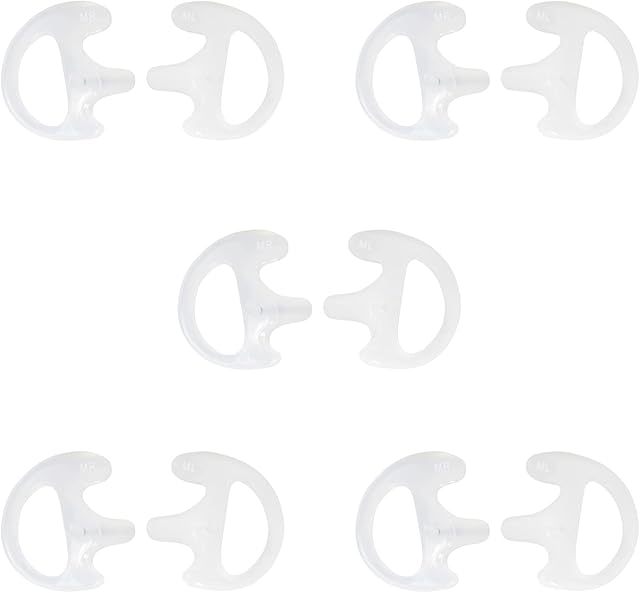 HYSHIKRA Replacement Soft Earmould Earpiece Earbud Air Acoustic Headset Earplug for Walkie Talkie Coil Tube Audio Kits,5 Pairs (White, Medium)