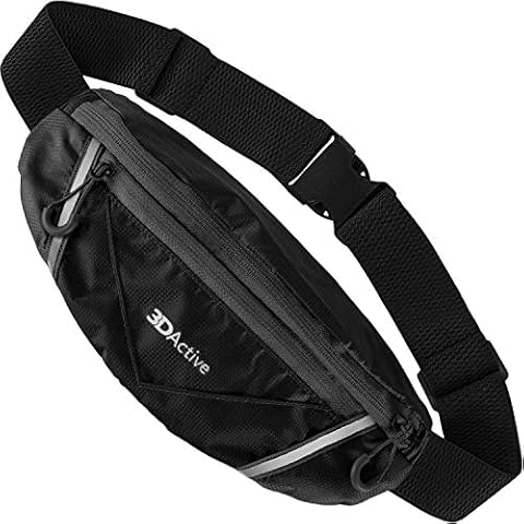3DActive Running Belt PRO Waist Pack, Water Resistant Runners Belt, Workout Fanny Pack, Ultra-Lightweight, Adjustable, Reflective Running Pouch for Exercise, iPhone, Android & Accessories - Black Cover