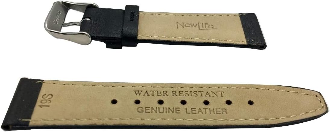 19mm Short Size, Black Genuine Leather Watchband Replacement Watchstrap