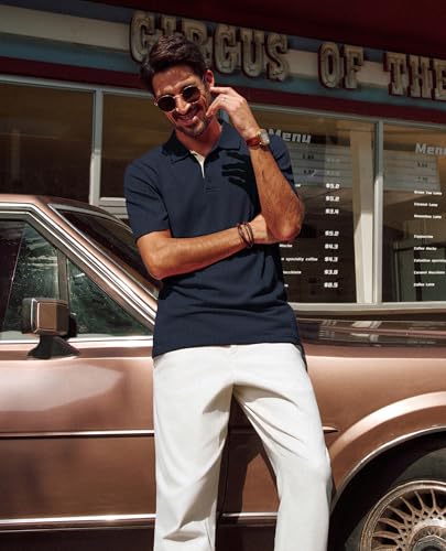 PJ PAUL JONES Mens Polo Shirts Short Sleeve Textured Polo T Shirt Summer Casual Knitted Golf Shirt3