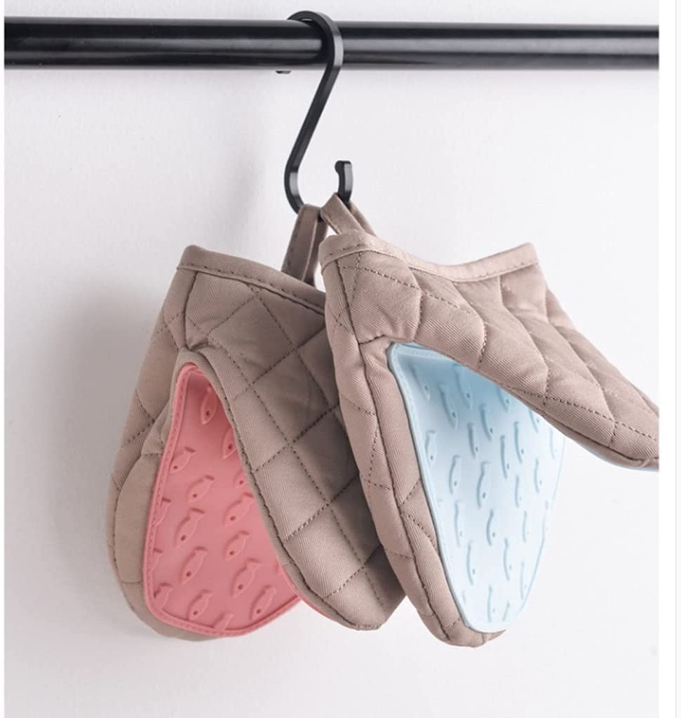 Gants de Cuisine Isolation Thermique en Silicone Épaissie Résistante À La Chaleur Et Aux Hautes Températures Et À L'échaudage Adaptée Au Micro-Ondes, 2 Pièces Manique(Blue)