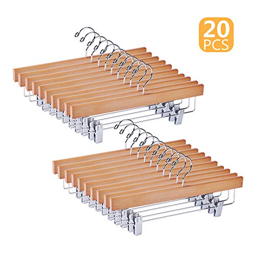 Better to U Wooden Pants Hangers, Wooden Skirt Hangers, Pant Hangers with Clips