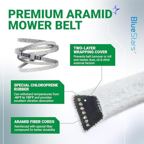 Image of BlueStars GX24154 Mower Drive Belt | Heavy-Duty Aramid Cord | 1 /2 inch x 98 inch | Drive Belt Fits John Deere D105 E100 X105 X106 Lawn Tractors