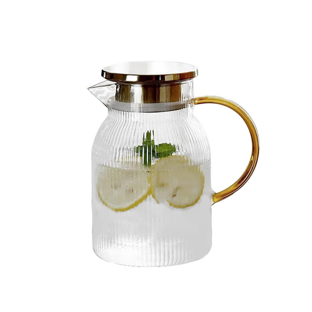 Nff Glaskanne, 1,5-Liter-Wasserkanne Mit Deckel, Vertikal Gestreifte Glaskaraffe Mit Griff, Geeignet for Saft, Wasser, Tee, Milch, Kaffee (Size : 1.2L)