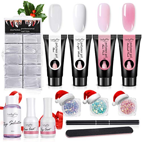 Nail Extension Gel Kit 4 Colors30ml Luckyfine Poly Nail Gel With Slip Solution Enhancement Builder Gel Nail Extension Poly Nail Kit Suit For