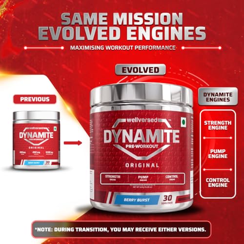 Image of Dynamite Original Pre Workout For Men (30 Servings, Berry Burst) For Focus & Energy Boost With 6500mg Citrulline Complex | Preworkout Supplements For Men - 420g