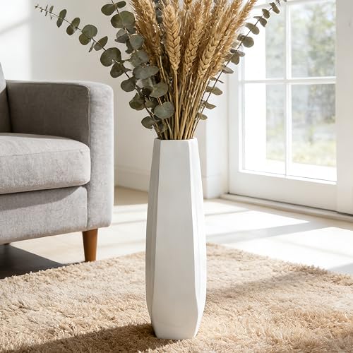 GDSZJLJ 17.7 Inch White Ceramic Floor Vase, Tall Decorative Vase